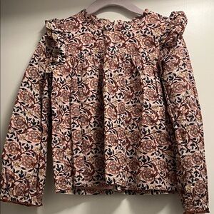 Pink Chicken Girls Kalani Top - Pink Floral Ruffle-Yoke Long Sleeve Blouse